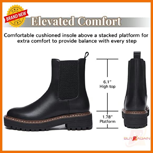 Women's Chelsea Ankle Boots Platform Slip On Chunky Heel Lug Sole Leather - Picture 3 of 8